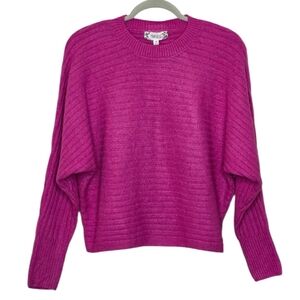 Pink Rose Fuchsia Ribbed Crew Neck Dolman Sleeve Cropped  Sweater Size S